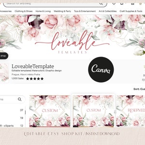 ETSY BANNER, WATERCOLOR Banners, Etsy Banner Template, Shop Banner, Floral Burgundy, Etsy Shop Banner Set, Open New Shop Branding Kit