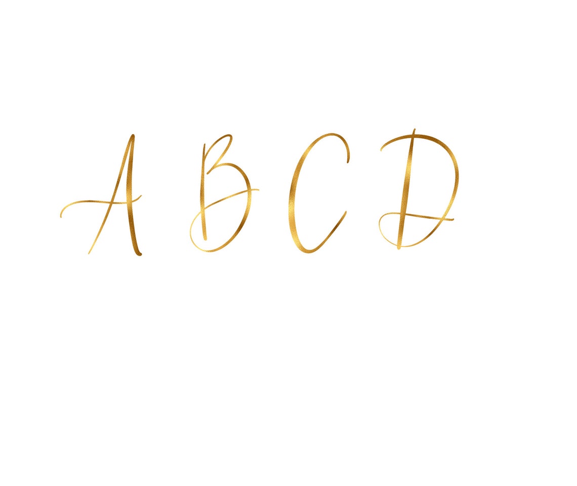 Gold alphabet clipart Gold script letters Gold foil font | Etsy