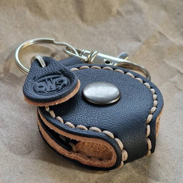 Natural leather key fob, coin, ring holder, AA NA CA medallion keychain 24-35mm