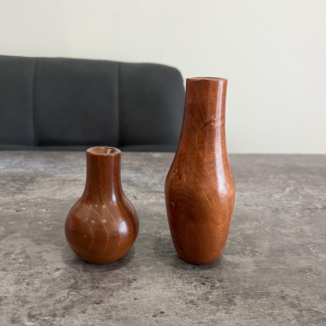 Vintage Mid Century Modern Hand Turned Wooden Set of Mini Bud Vase - Etsy