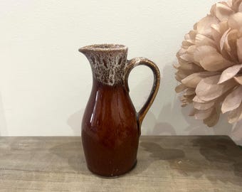 Vintage Pottery Glazed Brown Pitcher Creamer Jug Small Vase