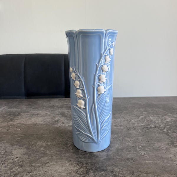 Vintage Vase Sodahl Denmark Rare Blue Raised Lily Of The Valley Flowers
