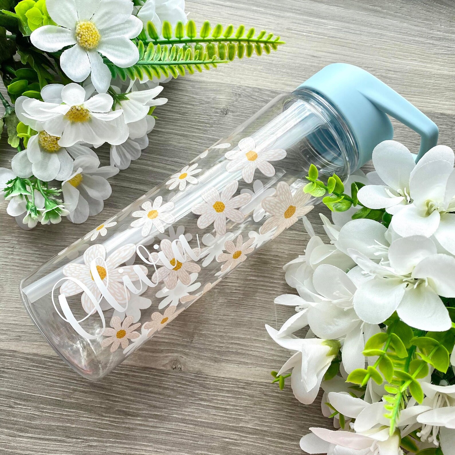 Personalised Blue Daisy Flower Reusable Water Bottle Flip Etsy
