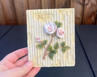 Placa de pared vintage con diseño de rosas florales de resina fundida, estilo rústico francés, estilo shabby chic.