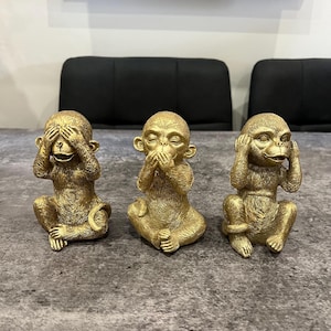 Gold Colour Monkey Ornaments Home Decor 3 Wise Money See Hear Speak No Evil