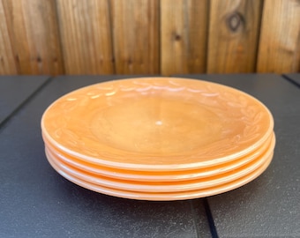 Platos vintage Fire King Peach Luster Ware de 7.5 pulgadas con hojas de laurel y Anchor Hocking