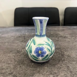 Vintage Porches Pottery Vase Signed Hand Painted Floral Art Portugal Algarve