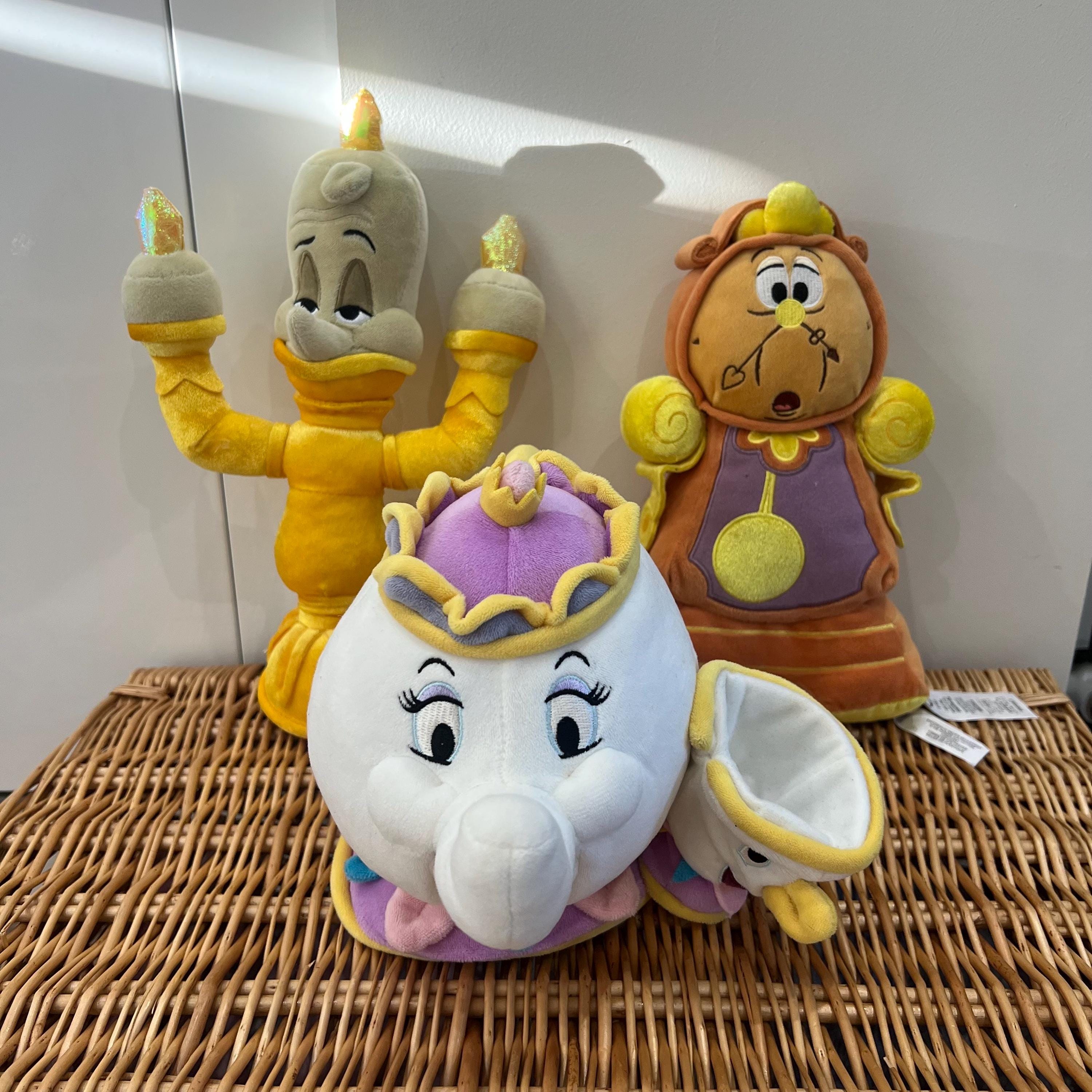 beauty:beast 99-00A/W collection ヒマワリ MD Disney Store Mrs Potts Chip Cogsworth and Lumiere Plush Beauty
