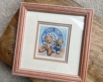 Vintage Manuscript Teddy Bear Framed Print Kitsch Nursery Decor