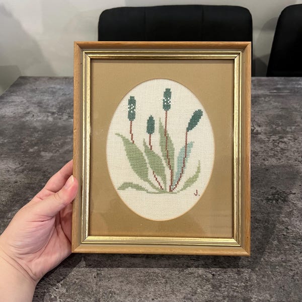 Vintage Needle Point Embroidered Tapestry Floral Framed Gallery Wall