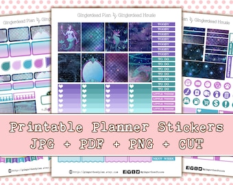 Mermaid's Ball ~ Vintage Mermaid - Rainbow Gradient Printable Planner Sticker Kit ~ EC Vertical