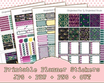 Brocaded Beauty ~ Silk ~ Fabric ~ Asian Motif Printable Planner Sticker Kit - EC Vertical