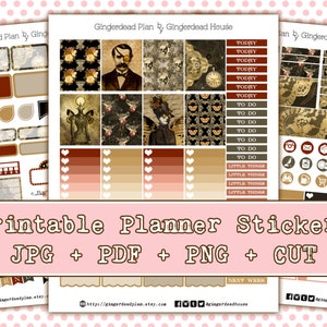 Victorian Gothic Steampunk Halloween Printable Planner Sticker Kit EC Vertical image 1