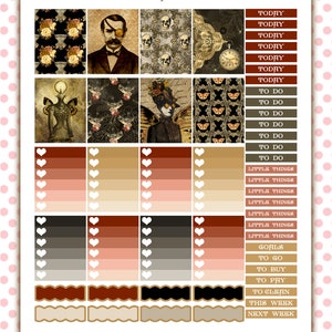 Victorian Gothic Steampunk Halloween Printable Planner Sticker Kit EC Vertical image 2