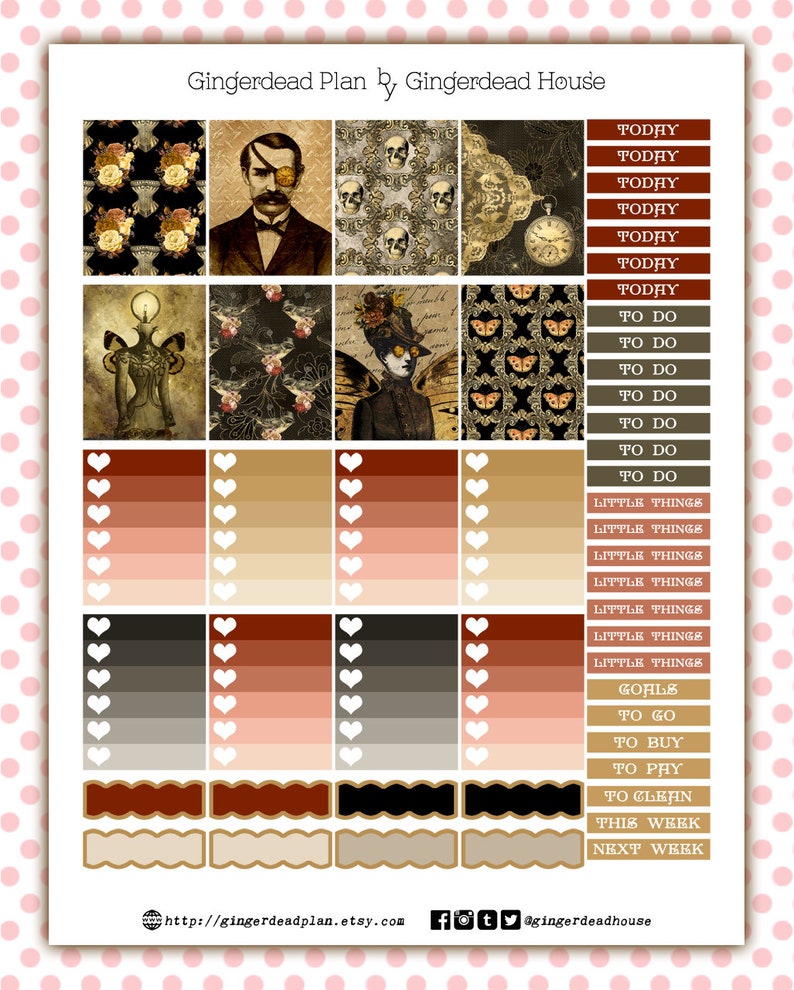 Victorian Gothic Steampunk Halloween Printable Planner Sticker Kit EC Vertical image 2