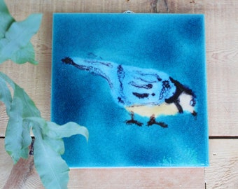 Hand painted Garden Bird  hanging art tile , ceramic wall art, hanging picture tile , ceramic wall decoration ,decorative tile art