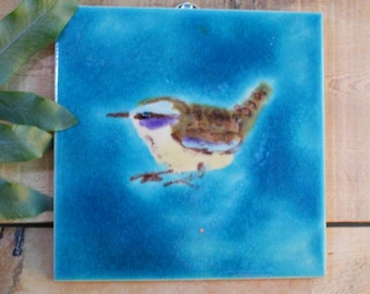 Azulejo colgante de regalo con pájaro decorado a mano, arte de pared de cerámica, azulejo colgante con imagen, decoración de pared de cerámica, azulejo de regalo con imagen