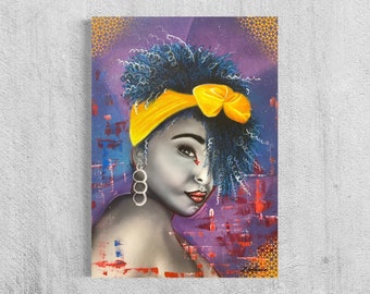 Afro vrouw unieke handgeschilderde airbrush acryl