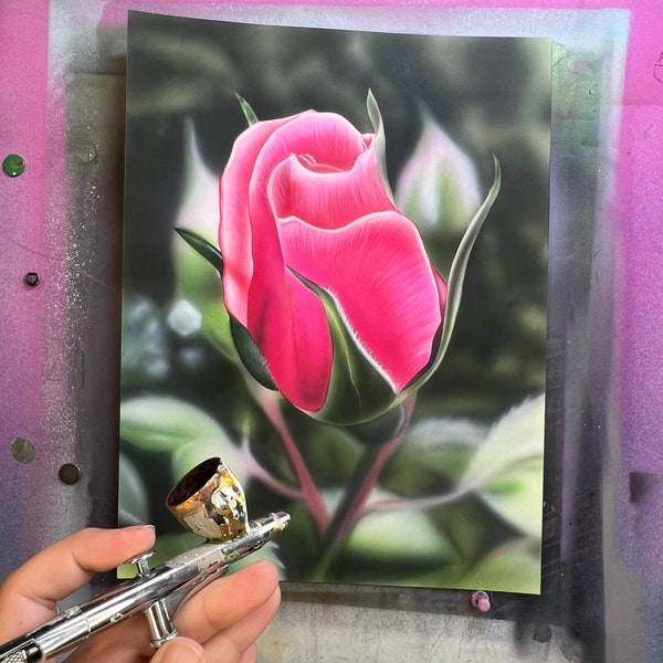 Pinke Rose Airbrush auf Papier