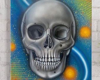 Schedelkunst op canvas airbrush graffiti