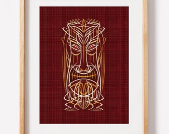 Pinstripe Tiki Head Art Print No. 2, Tiki, Mid Century Modern