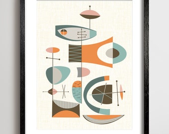 Mid Century Modern Art Print, Atomic Modernist Wall Art, Mid Century Abstract Art, Modern Art, Retro Style
