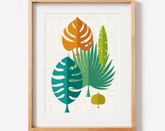 Arte murale moderna di metà secolo, stampa artistica Tiki, stampa artistica di metà secolo, stampa artistica botanica tropicale, arte murale Tiki, Tiki Bar