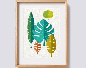 Mid Century Wall Art, Tiki Art Print, Tiki Wall Art, Tropical Botanical Art, Tiki Bar, Hawaiian Style, Tiki Lounge