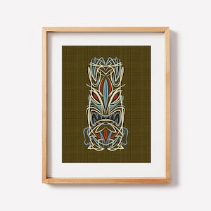 Tiki Wall Art, Tiki Head Pinstripe, Tiki lounge, Mid Century Modern Art, Tropical Wall Art, Car Culture, Rockabilly Art