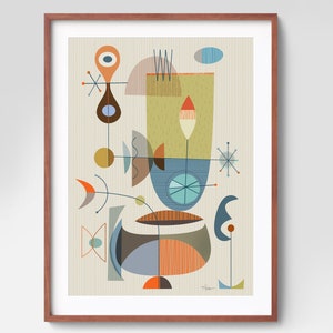 Arte mural de mediados de siglo, impresión de arte atómico, arte modernista, impresión moderna de mediados de siglo, arte moderno