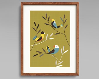 Mid Century Modern Art, Modern Birds, Modernist Wall Art, Modern Home Decor, Botanical Art, Modern Art