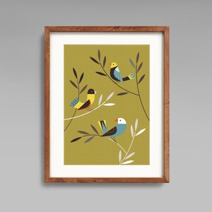 Mid Century Modern Art, Modern Birds, Modernist Wall Art, Modern Home Decor, Botanical Art, Modern Art