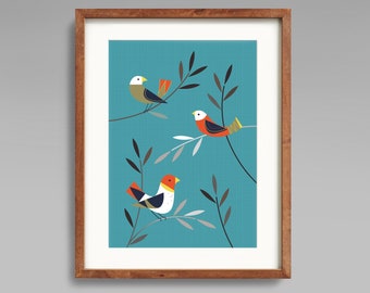 Mid Century Art Print, Modernist Wall Art, Mid Century Modern , Bird Art, Botanical Home Decor, Modern Art