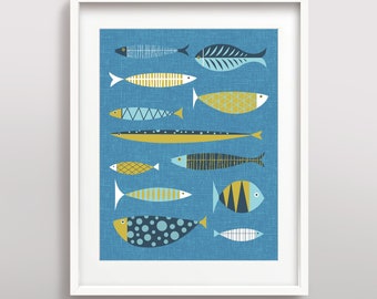 Kunst aan de muur uit het midden van de eeuw, Scandinavische viskunstprint, Deense moderne vis, modern decor uit het midden van de eeuw, moderne kunst