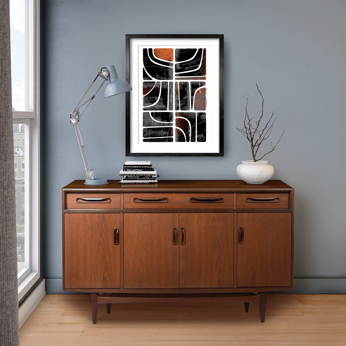 Vintage Mid Century Modern Framed Painting, Modernist/Brutalist Style 23 x 19