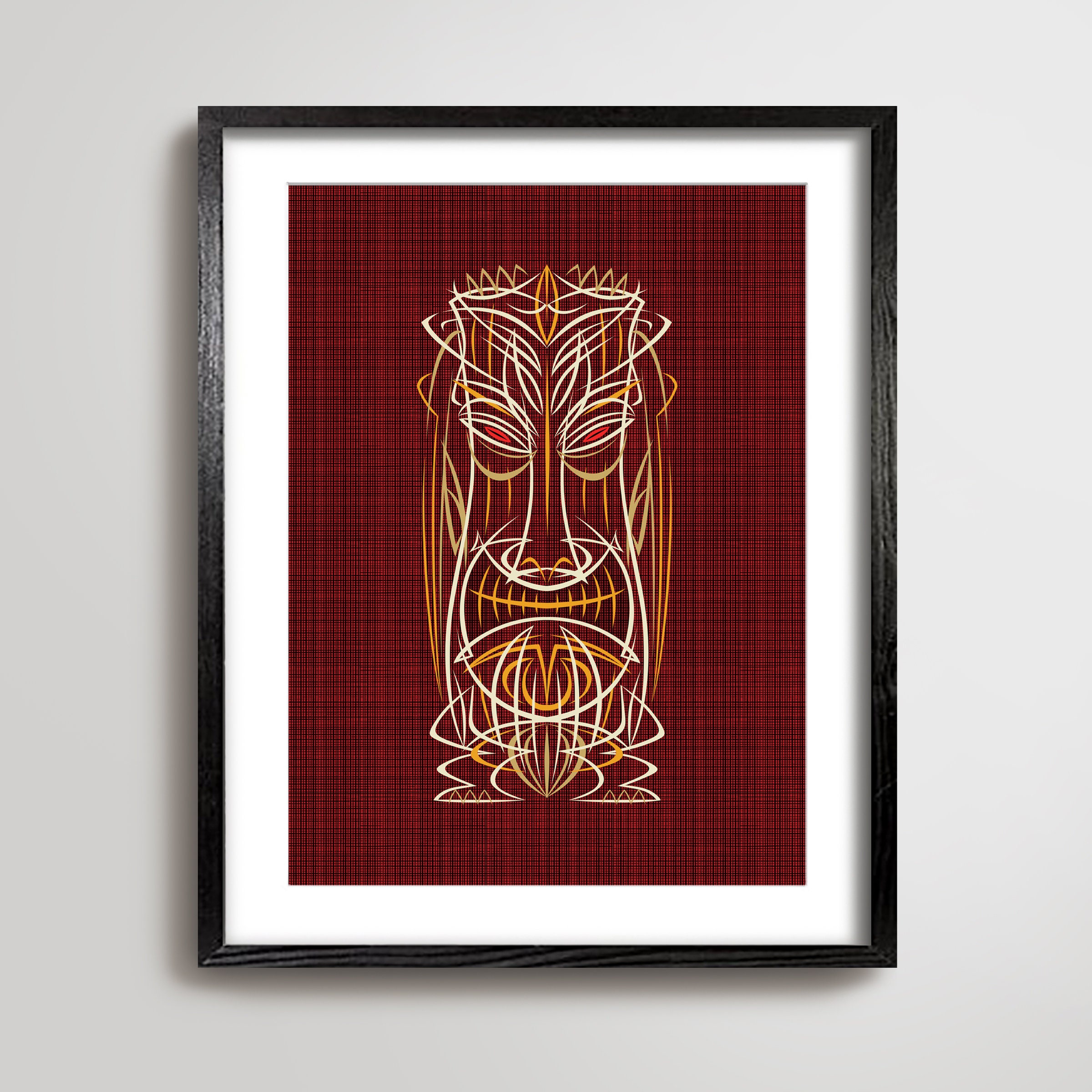 Pinstripe Tiki Head Art Print No. 2, Tiki, Mid Century Modern