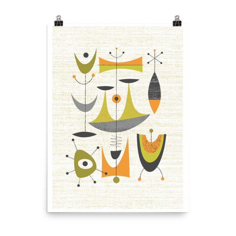 Mid Century Wall Art Atomic Art Print Modernist Abstract Etsy