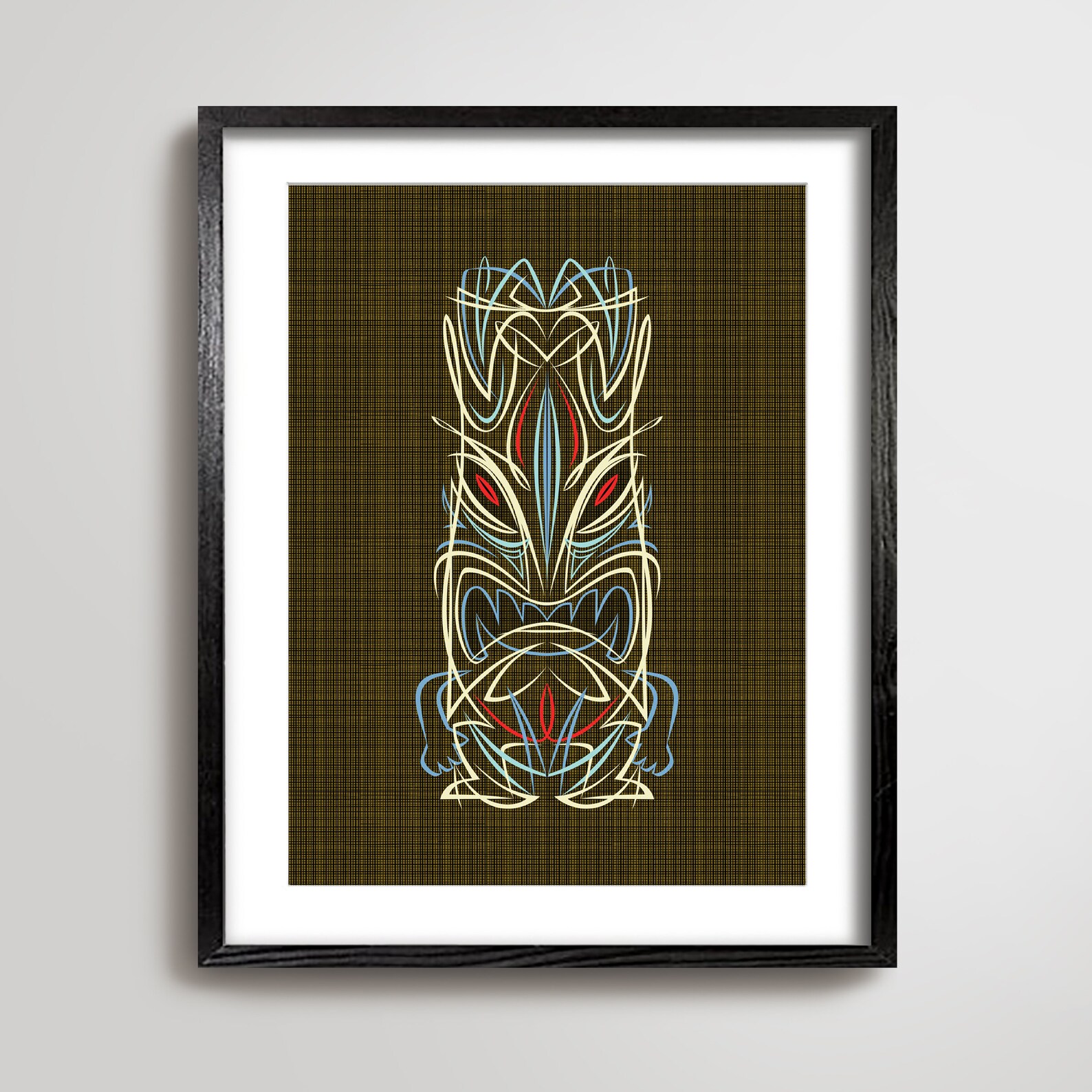 Tiki Wall Art Tiki Head Pinstripe Tiki Lounge Mid Century Etsy