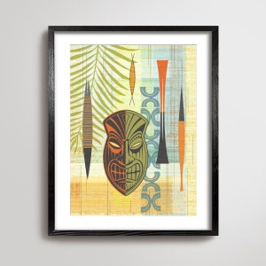 Tiki Wall Art, Mid Century Modern Wall Art, Tiki Bar Art, Polynesian Wall Art, Colorful Hawaiian Art, Beach House