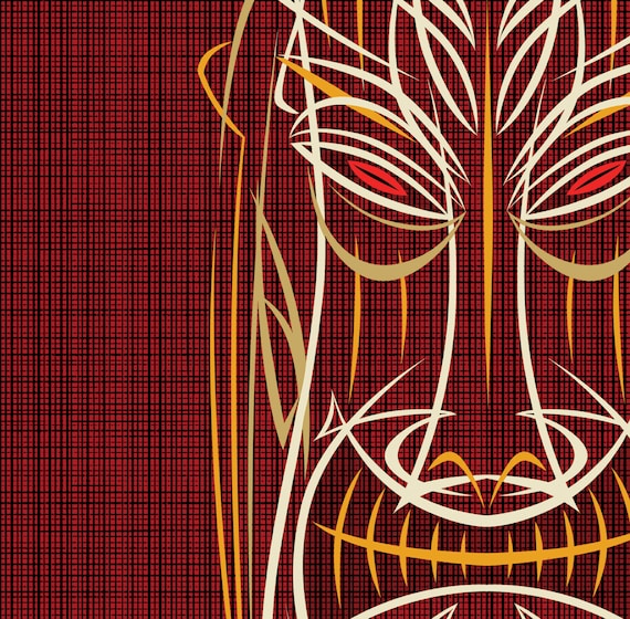 Pinstripe Tiki Head Art Print No. 2, Tiki, Mid Century Modern
