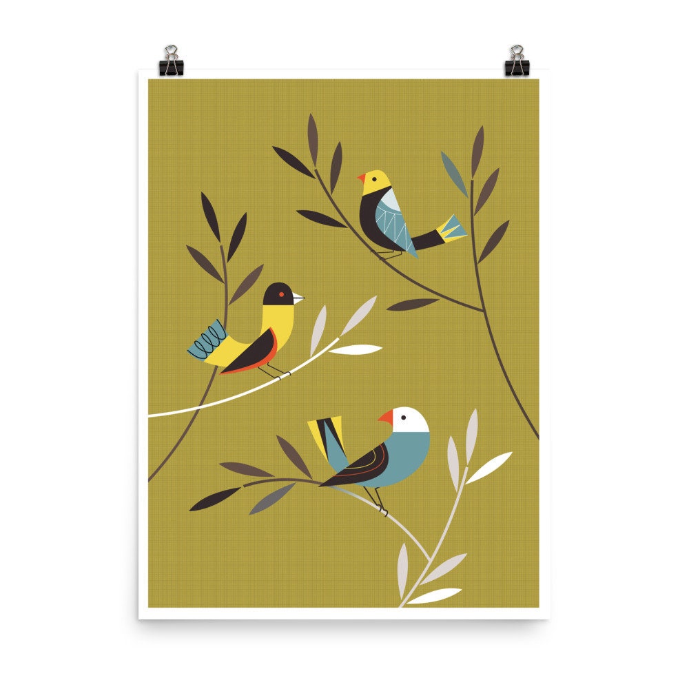 Mid Century Modern Art Modern Birds Modernist Wall Art Etsy