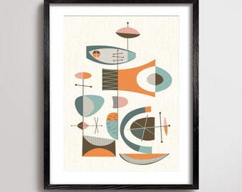 Mid Century Modern Art Print, Atomic Modernist Wall Art, Mid Century Abstract Art, Modern Art, Retro Style