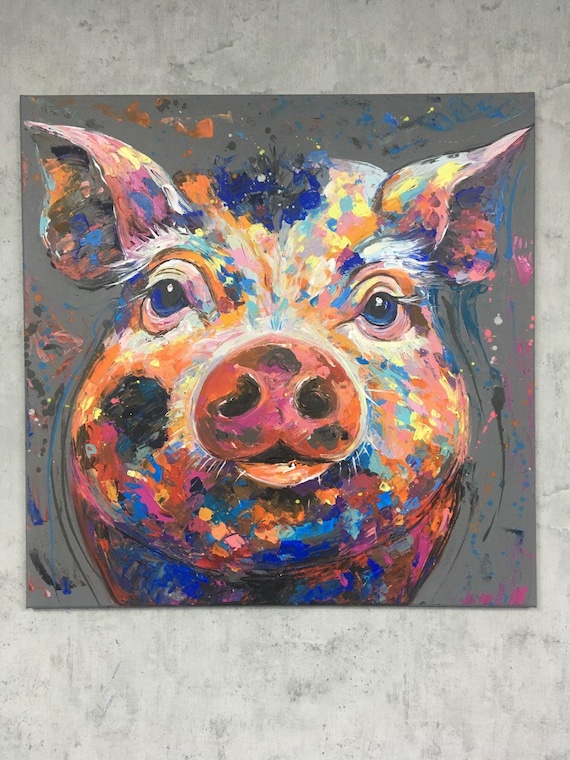 オリジナル画像アクリル絵画豚豚ピゲルディ雌豚毛牛ファームコミック壁