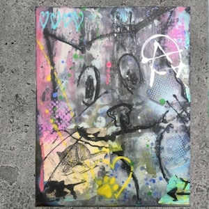 Original picture acrylic painting cat tomcat comic cat graffiti collage handmade abstract unique colorful painting wall decoration art home decoration