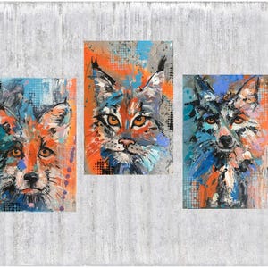 Original picture Wolf Lynx and Fox as a set - Acrylic painting Wolf face Lynx Fox Portrait unique piece of Art Painting handmade colorful 20x30
