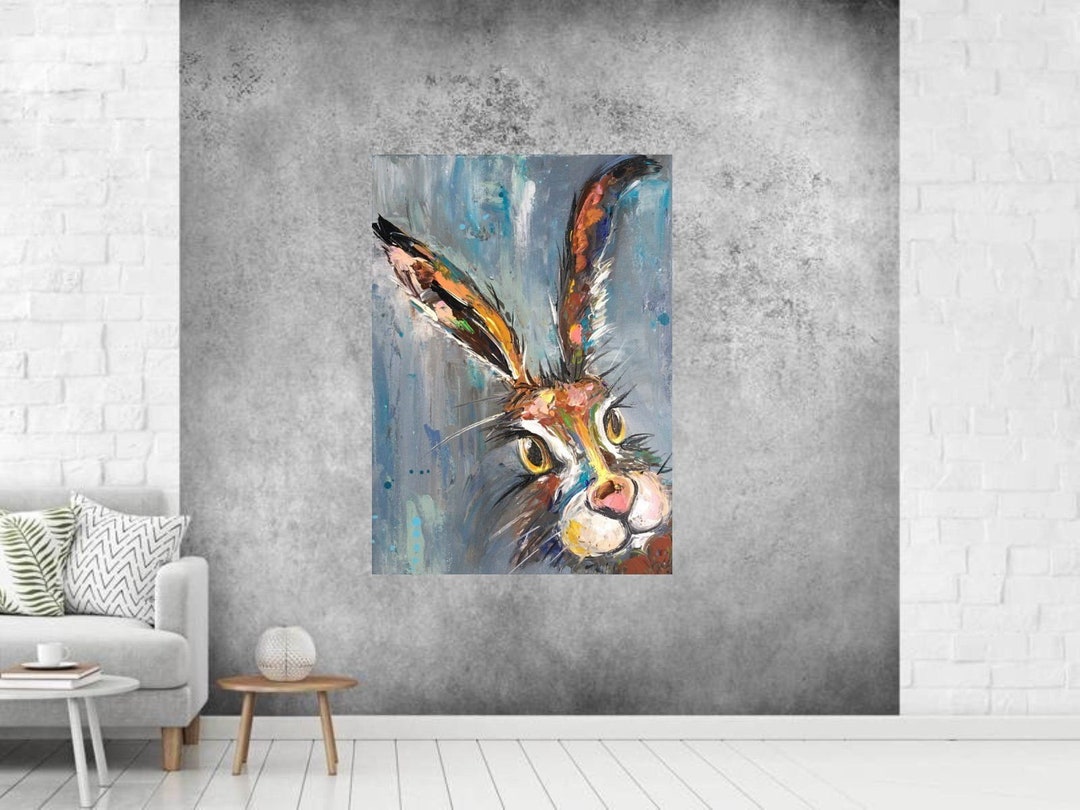 Original Picture Acrylic Painting Rabbit Bunny Funny Hare Face Rabbit ...