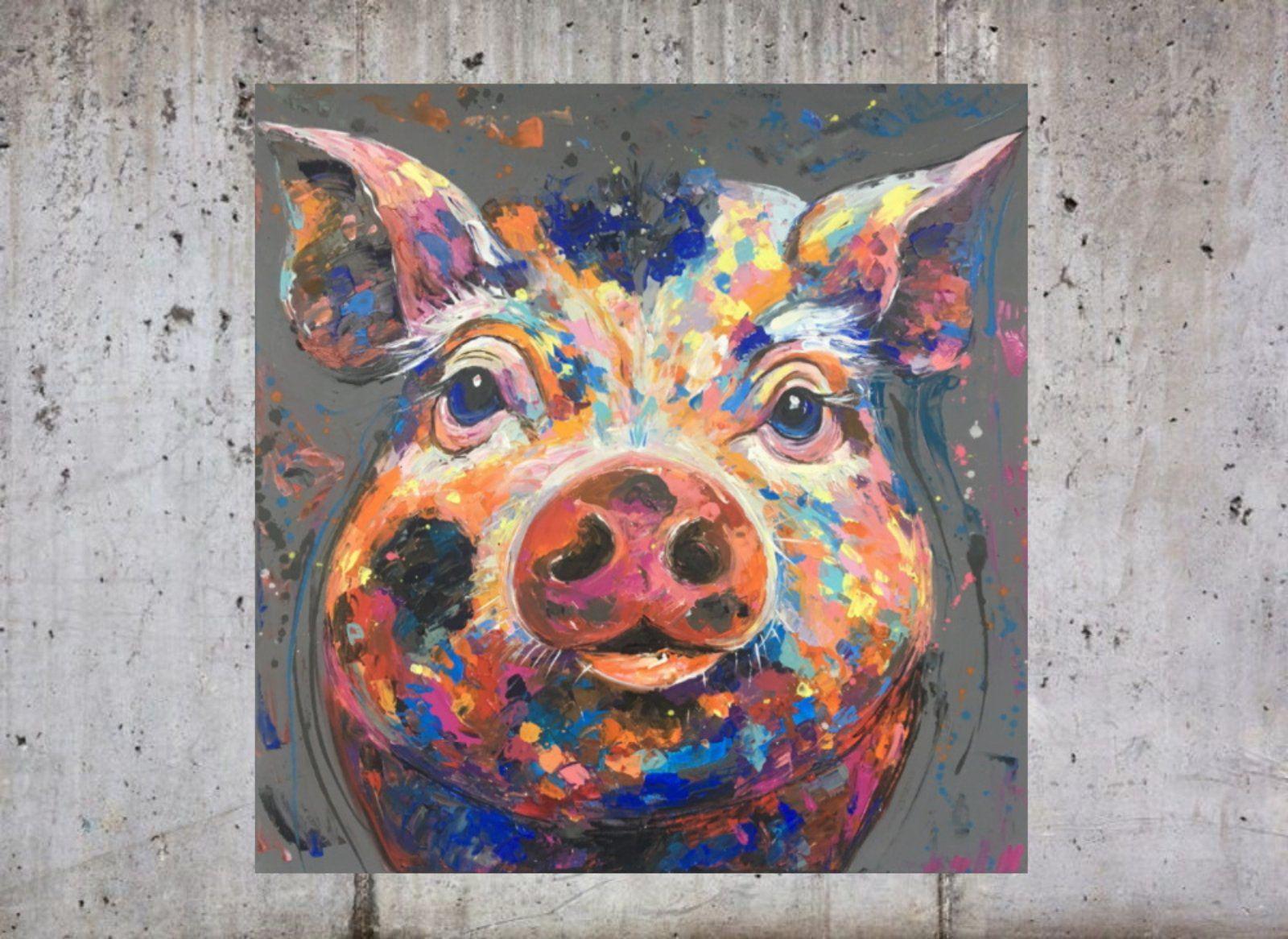 オリジナル画像アクリル絵画豚豚ピゲルディ雌豚毛牛ファームコミック壁