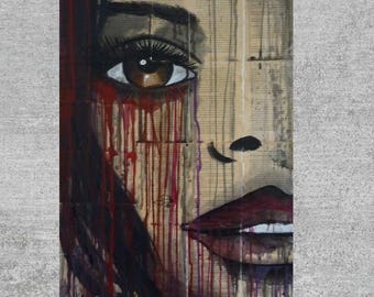 原画絵画水彩コラージュコミック顔女性女性の顔涙カラーグラデーション 
