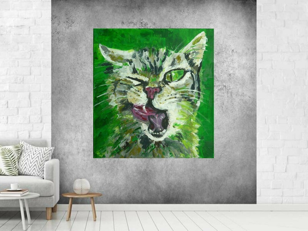 Original Picture Acrylic Painting Cat Portrait Colorful Tom Etsy