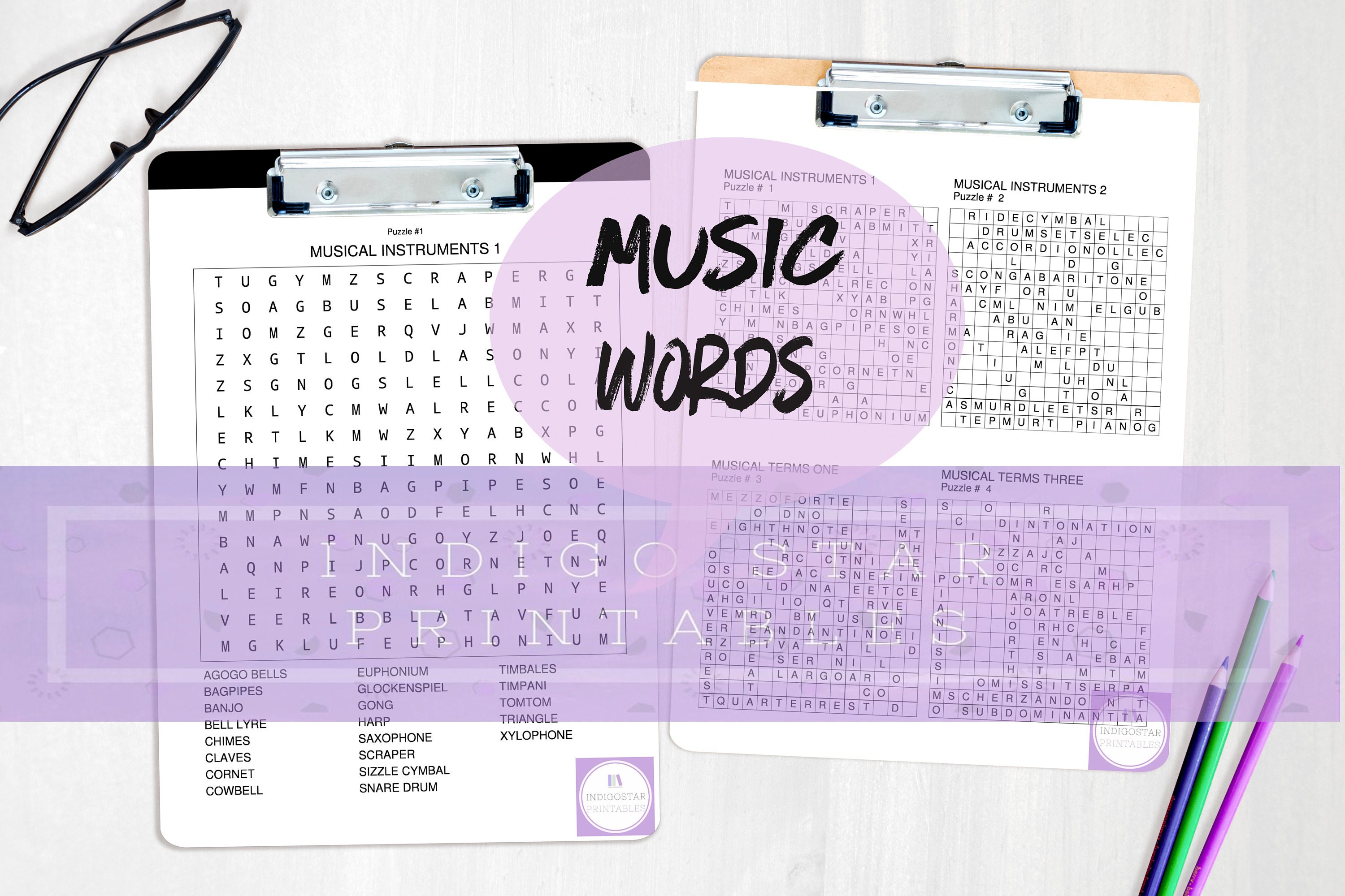 Music Themes Word Search Puzzles | Etsy